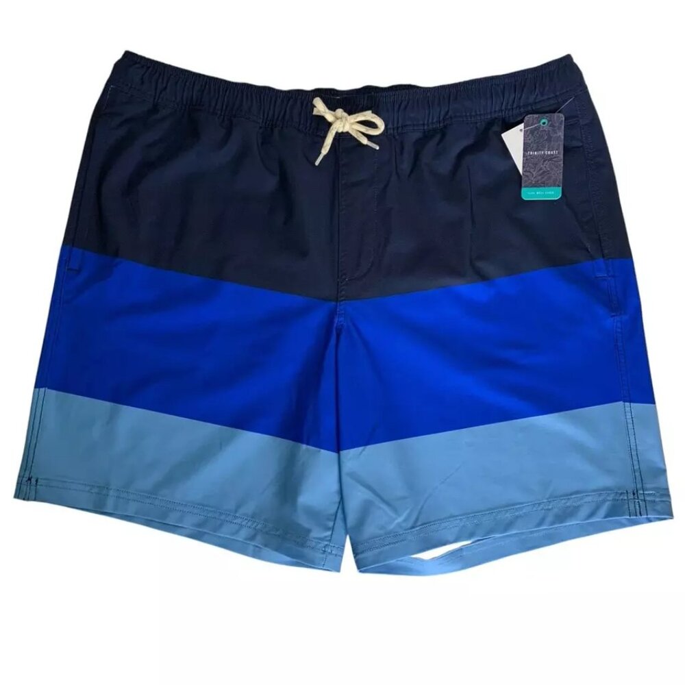 Trinity Coast Colorblock Swim Trunks B&T Size 2XB Blue Combo 3 Pockets UPF 40+